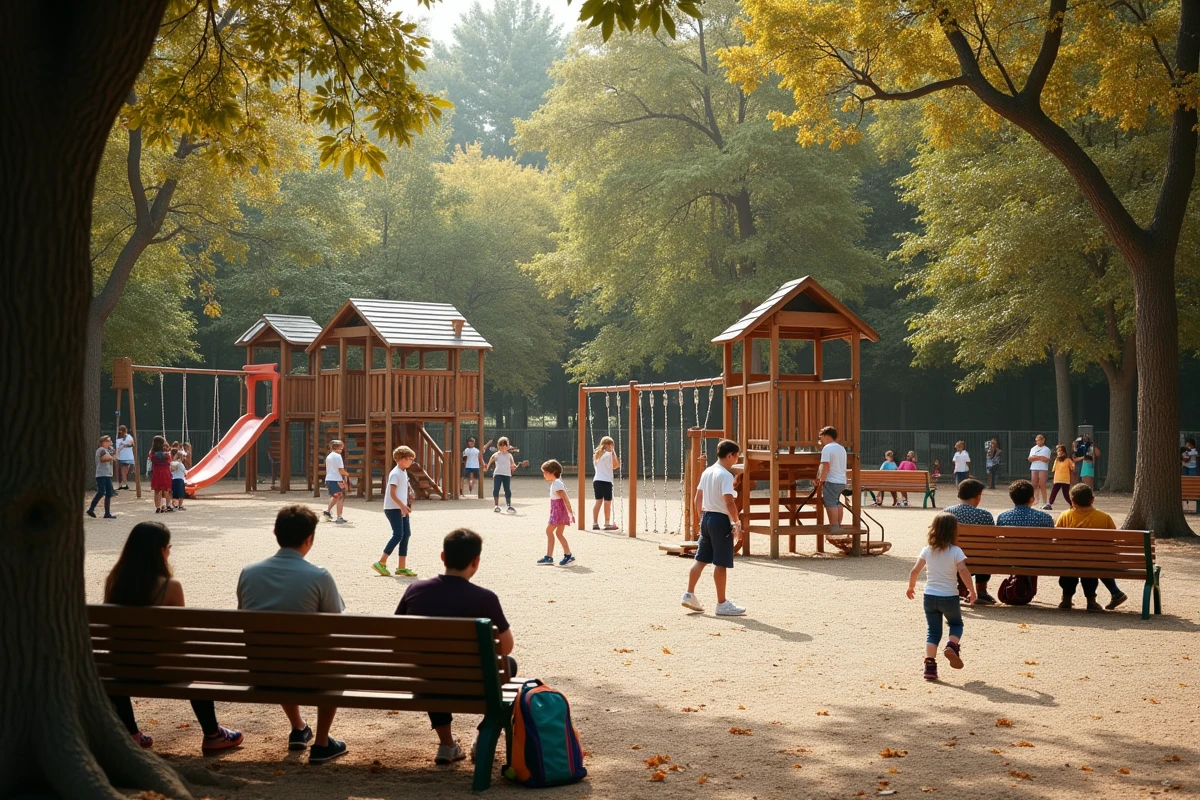 Aire de jeux en bois pour enfants dans le parc du zoo d'Annecy