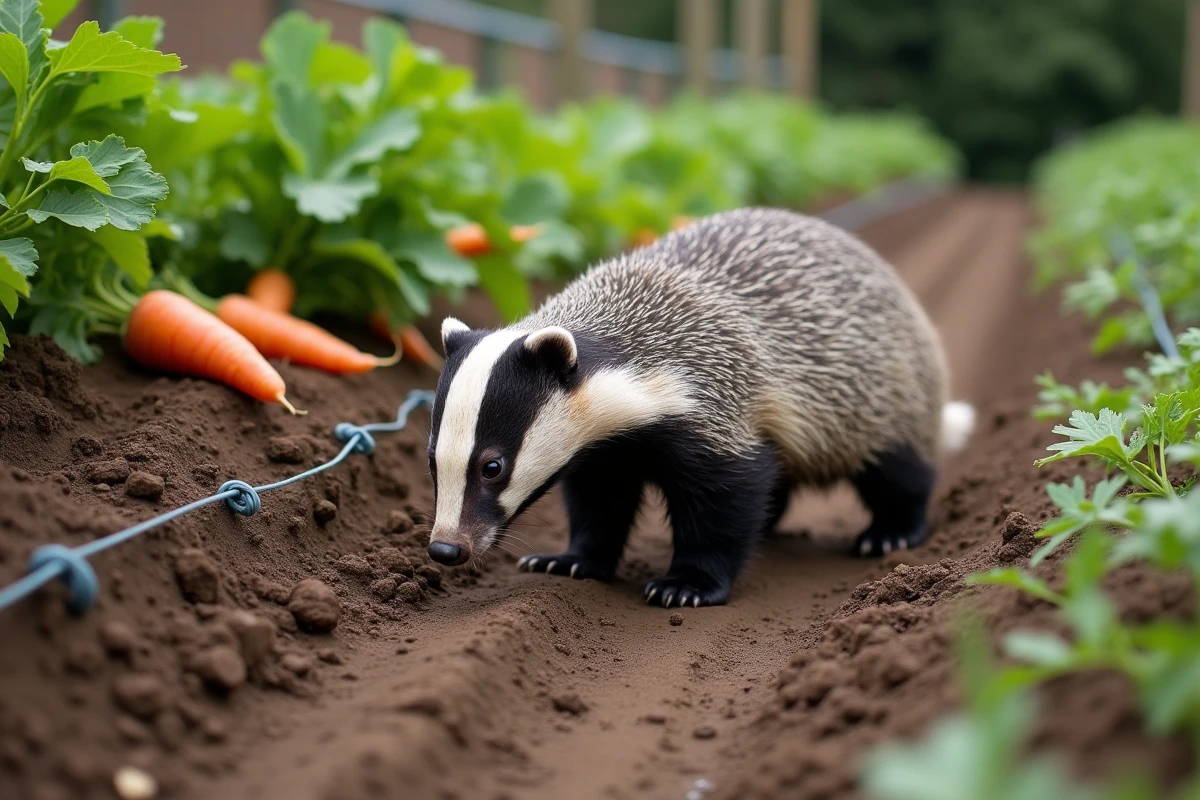 Blareau europ&eacute;en cherchant dans le sol du potager