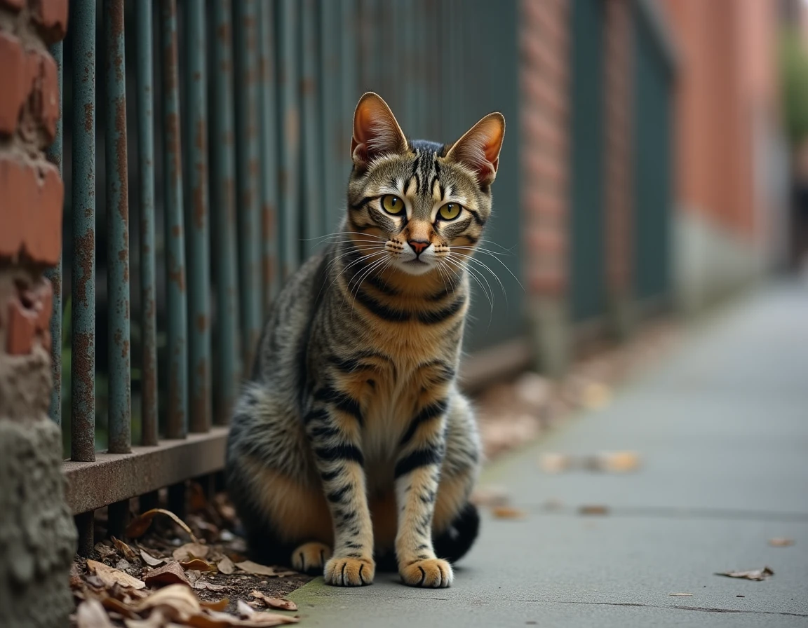Chat errant blessé à la patte assis sur un trottoir urbain, illustrant la question des soins sans ordonnance