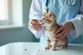 Chaton curieux sur table d'examen vétérinaire