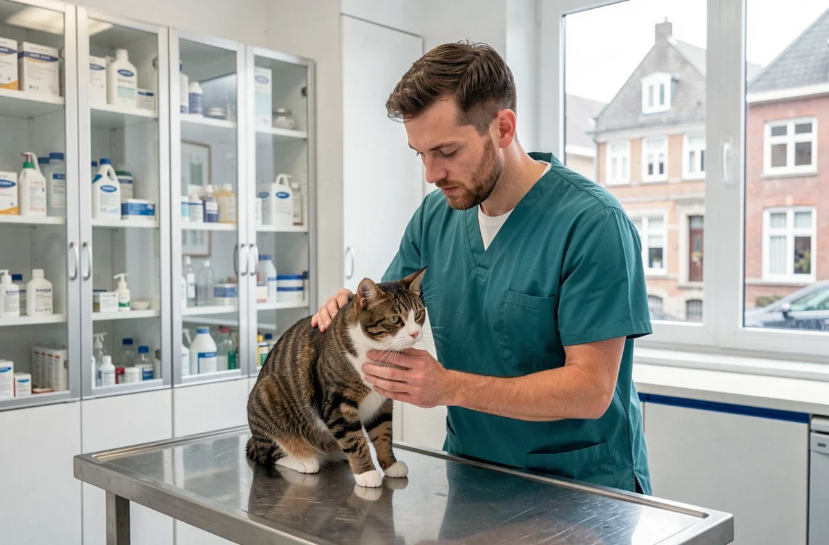 Vétérinaire examinant un chat dans la clinique vétérinaire de Lille Fives