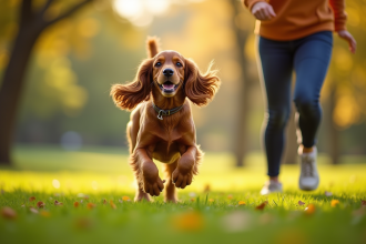 Cocker spaniel joyeux courant dans un parc ensoleille