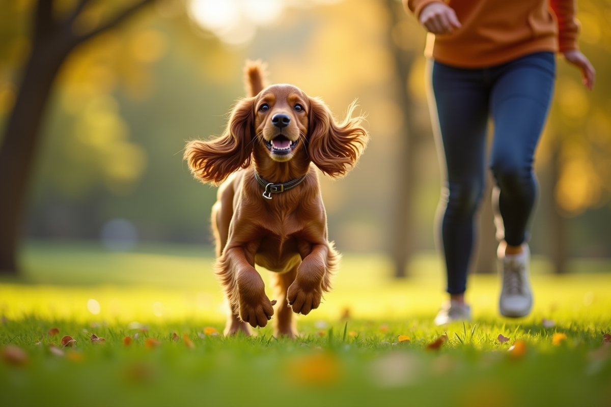 Cocker spaniel joyeux courant dans un parc ensoleille