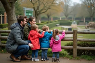 Famille avec enfants devant un enclos du parc animalier de Strasbourg lors d'une sortie en 2026