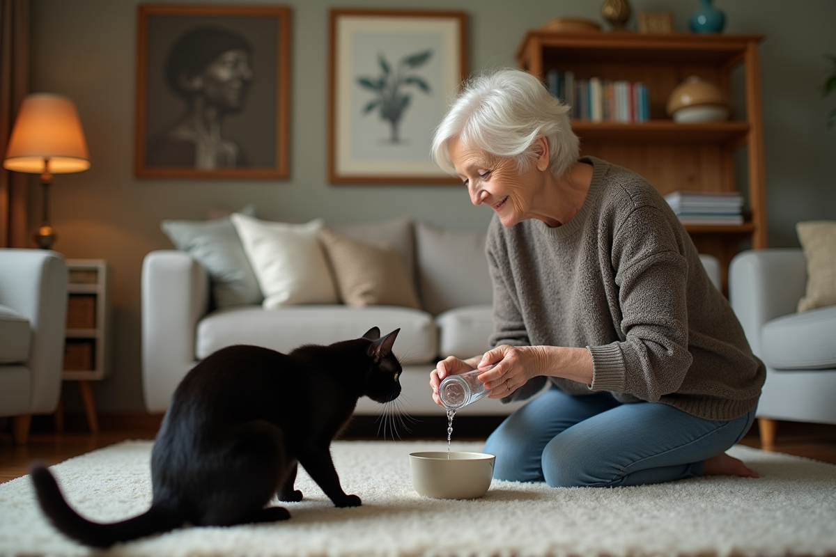 Femme âgée verse de l