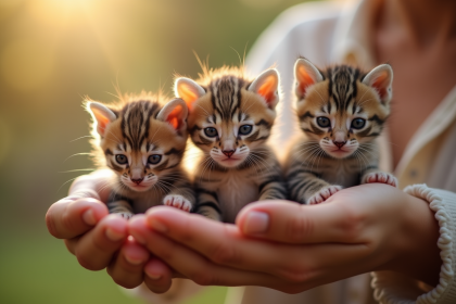 Personne tenant des chatons de tailles variées dans ses mains