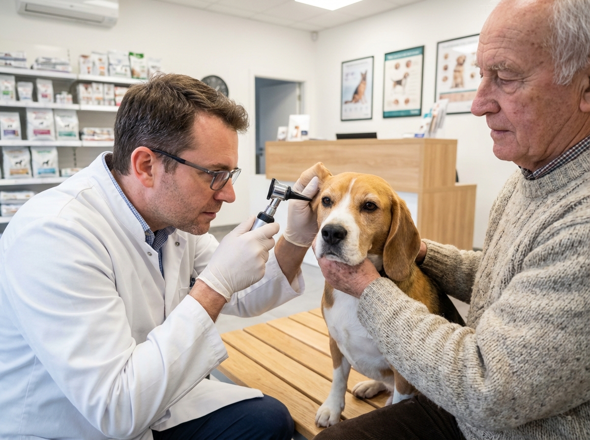 V&eacute;t&eacute;rinaire examinant un chien dans une clinique moderne